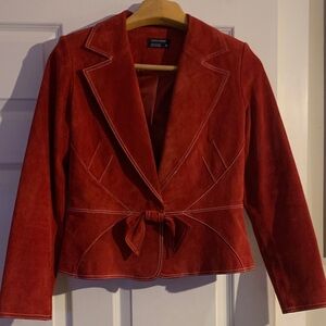 Boston Proper Red Suede Jacket With Bow Size 10